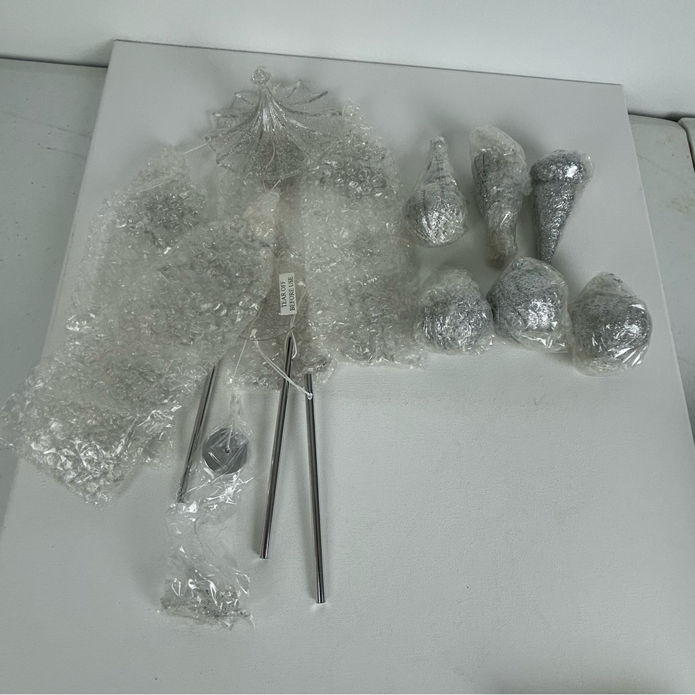 Avon VTG - "2000' NIB "6 - Silver Glitter Ornaments" & "Snowflake Windchime"